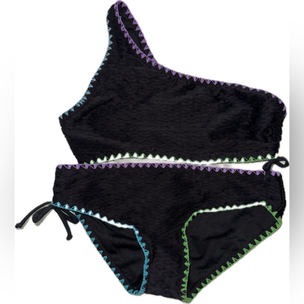 Lime Apple Girls Black Bikini with Colorful Trim Size 12
